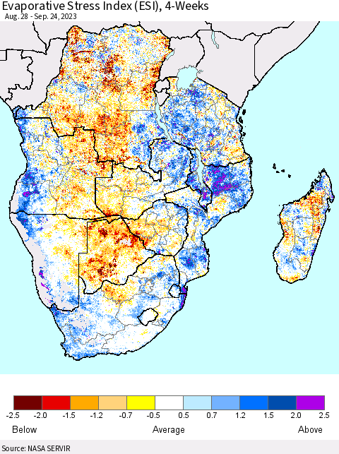 Southern Africa Evaporative Stress Index (ESI), 4-Weeks Thematic Map For 9/18/2023 - 9/24/2023