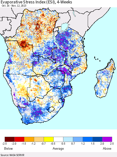 Southern Africa Evaporative Stress Index (ESI), 4-Weeks Thematic Map For 11/6/2023 - 11/12/2023