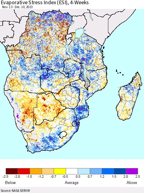 Southern Africa Evaporative Stress Index (ESI), 4-Weeks Thematic Map For 12/4/2023 - 12/10/2023