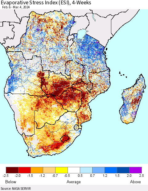Southern Africa Evaporative Stress Index (ESI), 4-Weeks Thematic Map For 3/4/2024 - 3/10/2024