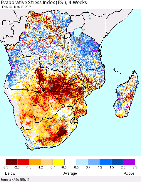 Southern Africa Evaporative Stress Index (ESI), 4-Weeks Thematic Map For 3/11/2024 - 3/17/2024