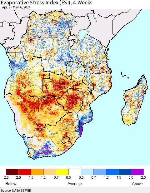 Southern Africa Evaporative Stress Index (ESI), 4-Weeks Thematic Map For 5/6/2024 - 5/12/2024