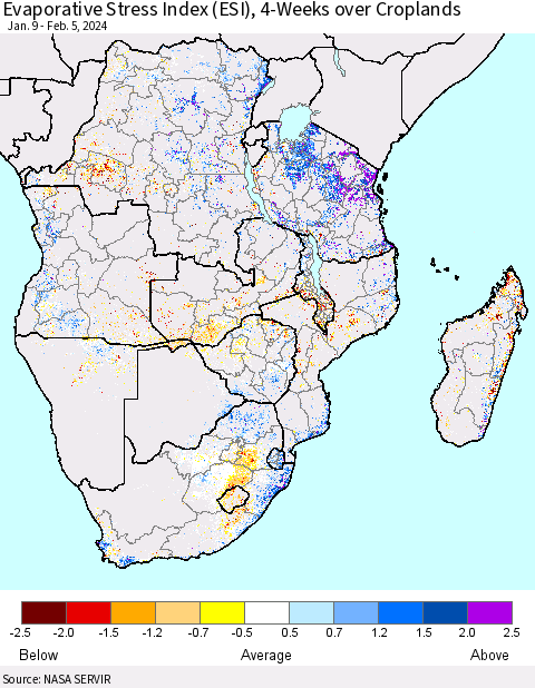 Southern Africa Evaporative Stress Index (ESI), 4-Weeks over Croplands Thematic Map For 2/5/2024 - 2/11/2024