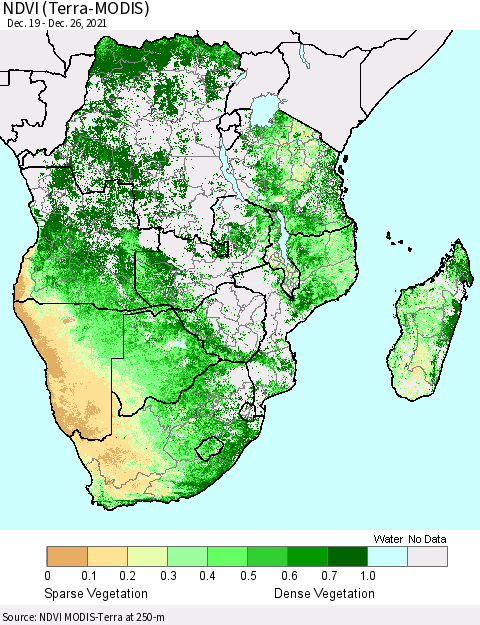 Southern Africa NDVI (Terra-MODIS) Thematic Map For 12/19/2021 - 12/26/2021