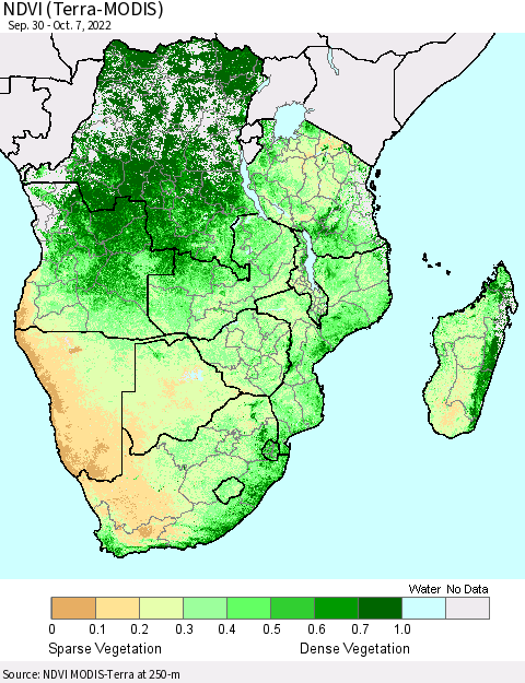 Southern Africa NDVI (Terra-MODIS) Thematic Map For 9/30/2022 - 10/7/2022