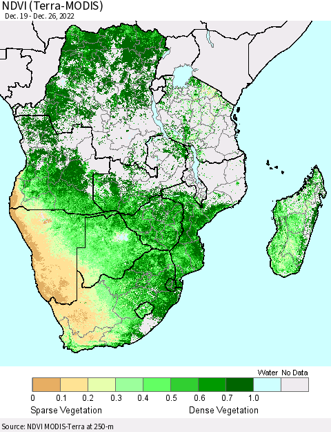 Southern Africa NDVI (Terra-MODIS) Thematic Map For 12/19/2022 - 12/26/2022