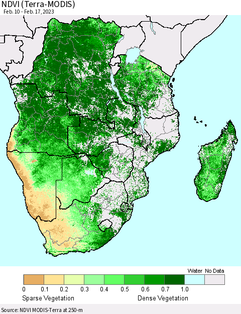 Southern Africa NDVI (Terra-MODIS) Thematic Map For 2/10/2023 - 2/17/2023