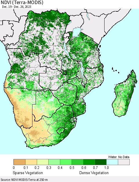 Southern Africa NDVI (Terra-MODIS) Thematic Map For 12/19/2023 - 12/26/2023