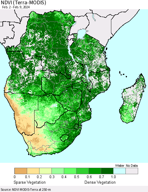 Southern Africa NDVI (Terra-MODIS) Thematic Map For 2/2/2024 - 2/9/2024