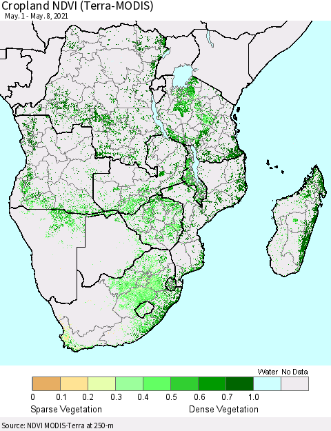 Southern Africa Cropland NDVI (Terra-MODIS) Thematic Map For 5/1/2021 - 5/8/2021