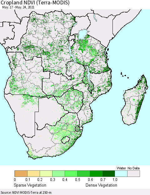 Southern Africa Cropland NDVI (Terra-MODIS) Thematic Map For 5/17/2021 - 5/24/2021