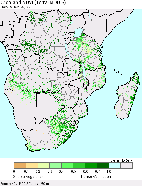 Southern Africa Cropland NDVI (Terra-MODIS) Thematic Map For 12/19/2021 - 12/26/2021