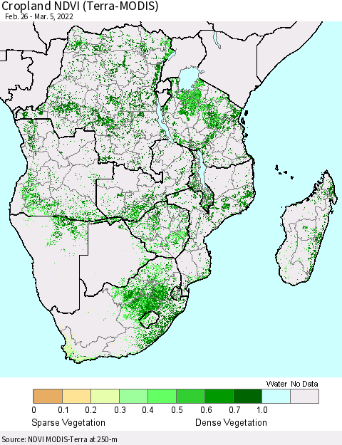 Southern Africa Cropland NDVI (Terra-MODIS) Thematic Map For 2/26/2022 - 3/5/2022