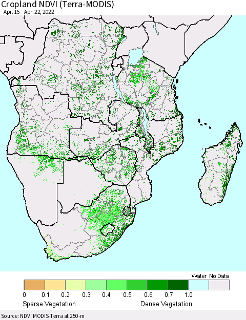 Southern Africa Cropland NDVI (Terra-MODIS) Thematic Map For 4/15/2022 - 4/22/2022