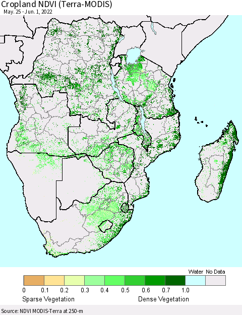 Southern Africa Cropland NDVI (Terra-MODIS) Thematic Map For 5/25/2022 - 6/1/2022