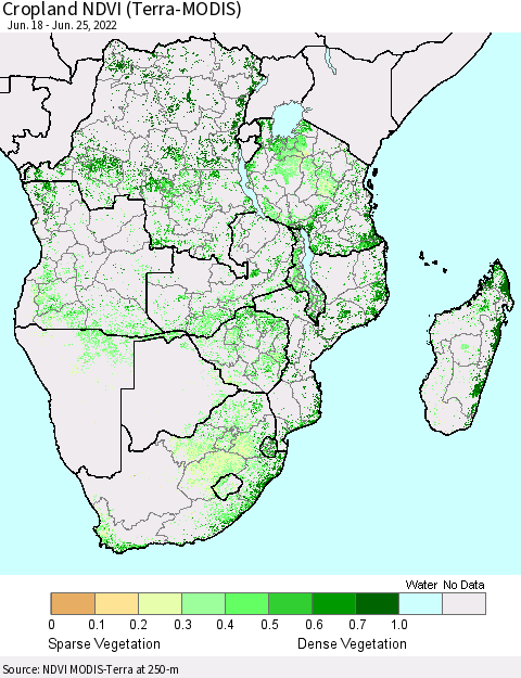 Southern Africa Cropland NDVI (Terra-MODIS) Thematic Map For 6/18/2022 - 6/25/2022