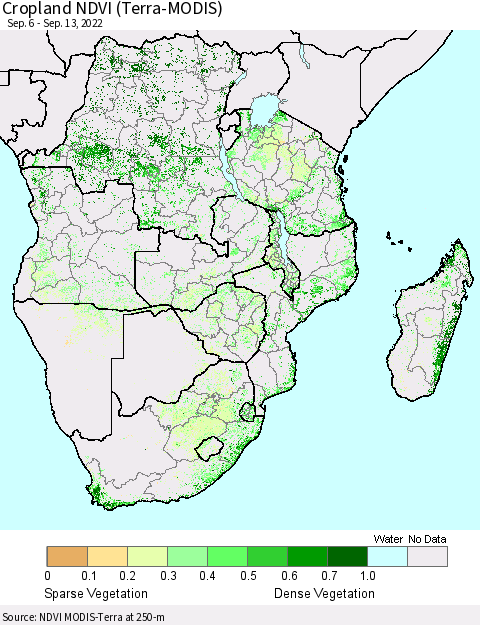 Southern Africa Cropland NDVI (Terra-MODIS) Thematic Map For 9/6/2022 - 9/13/2022