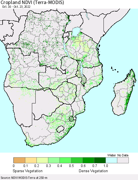 Southern Africa Cropland NDVI (Terra-MODIS) Thematic Map For 10/16/2022 - 10/23/2022
