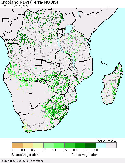 Southern Africa Cropland NDVI (Terra-MODIS) Thematic Map For 12/19/2022 - 12/26/2022