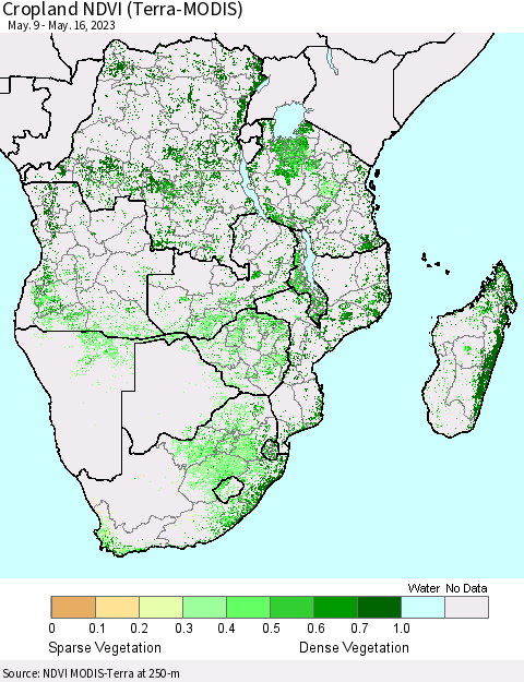 Southern Africa Cropland NDVI (Terra-MODIS) Thematic Map For 5/9/2023 - 5/16/2023