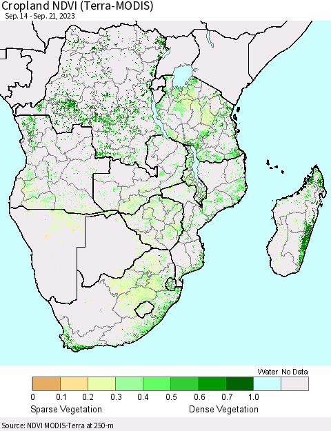 Southern Africa Cropland NDVI (Terra-MODIS) Thematic Map For 9/14/2023 - 9/21/2023