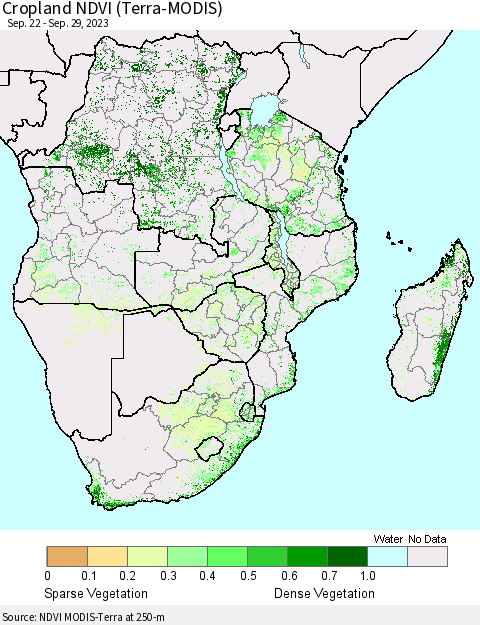 Southern Africa Cropland NDVI (Terra-MODIS) Thematic Map For 9/22/2023 - 9/29/2023