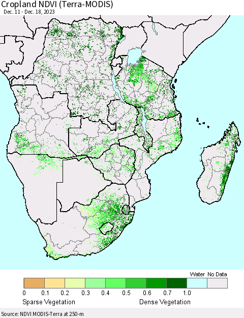 Southern Africa Cropland NDVI (Terra-MODIS) Thematic Map For 12/11/2023 - 12/18/2023
