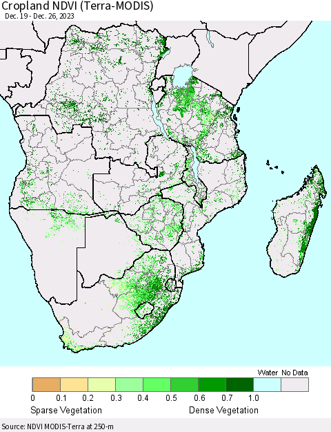 Southern Africa Cropland NDVI (Terra-MODIS) Thematic Map For 12/19/2023 - 12/26/2023