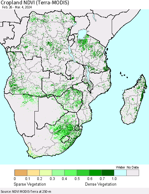 Southern Africa Cropland NDVI (Terra-MODIS) Thematic Map For 2/26/2024 - 3/4/2024