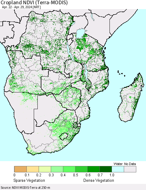 Southern Africa Cropland NDVI (Terra-MODIS) Thematic Map For 4/22/2024 - 4/29/2024