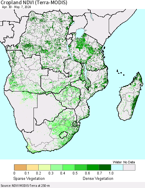 Southern Africa Cropland NDVI (Terra-MODIS) Thematic Map For 4/30/2024 - 5/7/2024