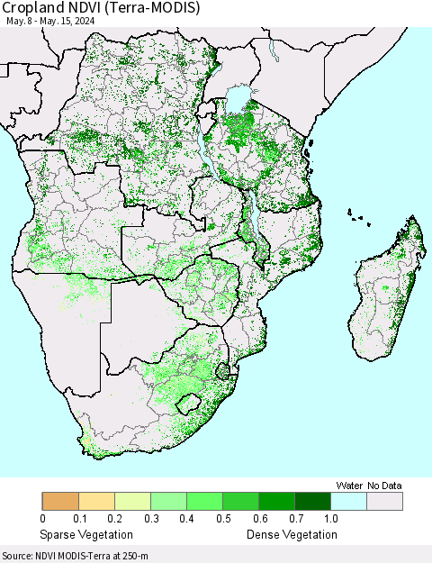 Southern Africa Cropland NDVI (Terra-MODIS) Thematic Map For 5/8/2024 - 5/15/2024