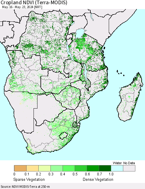 Southern Africa Cropland NDVI (Terra-MODIS) Thematic Map For 5/16/2024 - 5/23/2024