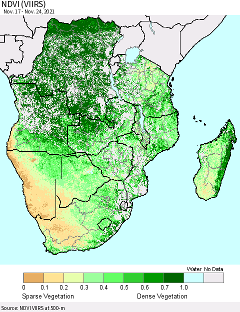 Southern Africa NDVI (VIIRS) Thematic Map For 11/17/2021 - 11/24/2021