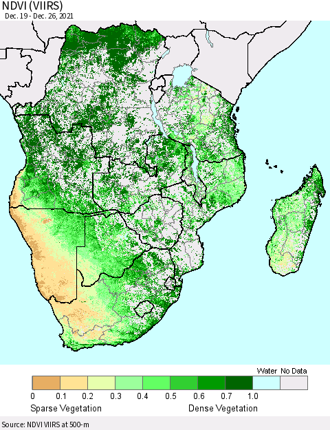 Southern Africa NDVI (VIIRS) Thematic Map For 12/19/2021 - 12/26/2021