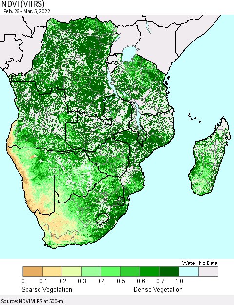 Southern Africa NDVI (VIIRS) Thematic Map For 2/26/2022 - 3/5/2022