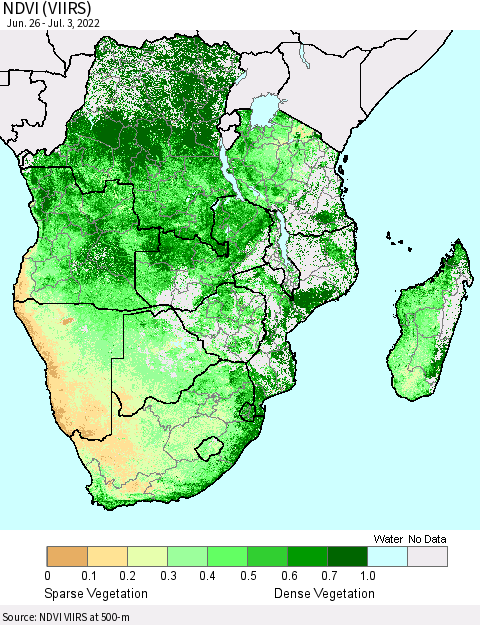 Southern Africa NDVI (VIIRS) Thematic Map For 6/26/2022 - 7/3/2022