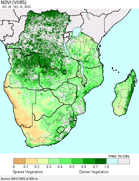Southern Africa NDVI (VIIRS) Thematic Map For 10/24/2022 - 10/31/2022