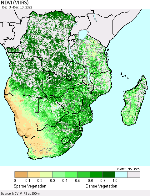 Southern Africa NDVI (VIIRS) Thematic Map For 12/3/2022 - 12/10/2022
