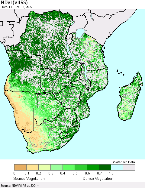Southern Africa NDVI (VIIRS) Thematic Map For 12/11/2022 - 12/18/2022