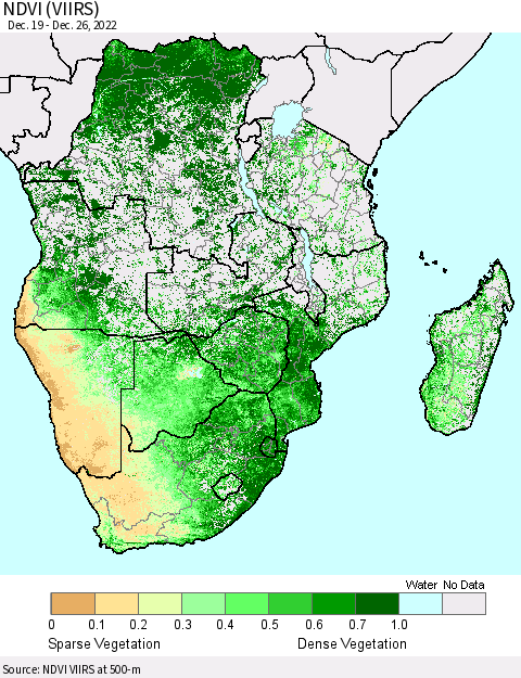 Southern Africa NDVI (VIIRS) Thematic Map For 12/19/2022 - 12/26/2022