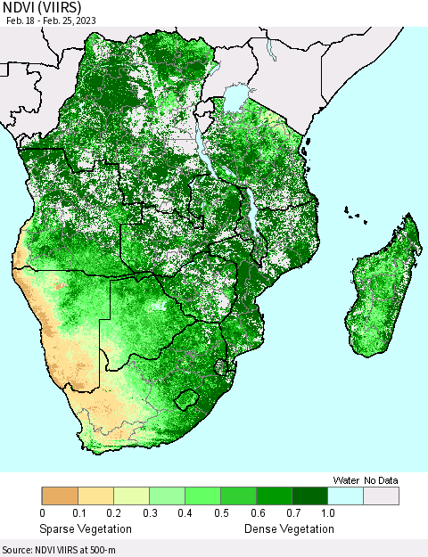 Southern Africa NDVI (VIIRS) Thematic Map For 2/18/2023 - 2/25/2023