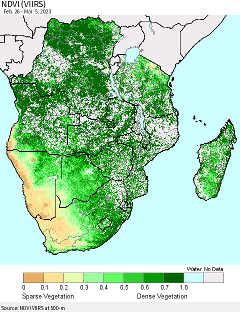 Southern Africa NDVI (VIIRS) Thematic Map For 2/26/2023 - 3/5/2023