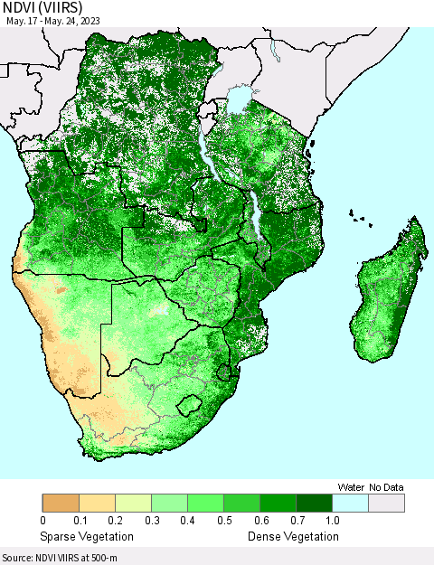 Southern Africa NDVI (VIIRS) Thematic Map For 5/17/2023 - 5/24/2023