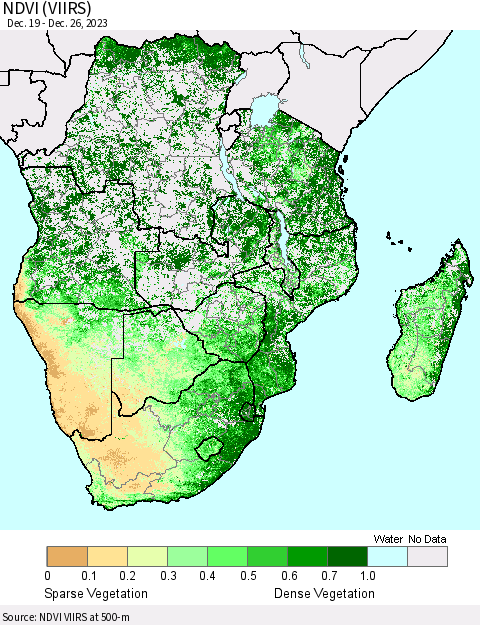 Southern Africa NDVI (VIIRS) Thematic Map For 12/19/2023 - 12/26/2023