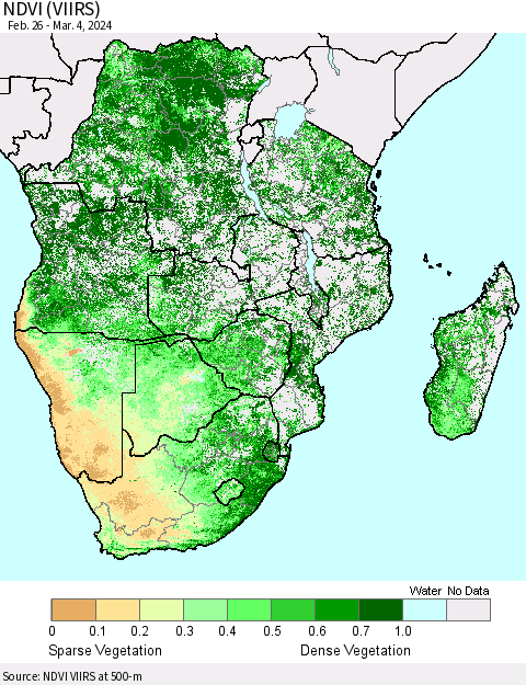 Southern Africa NDVI (VIIRS) Thematic Map For 2/26/2024 - 3/4/2024