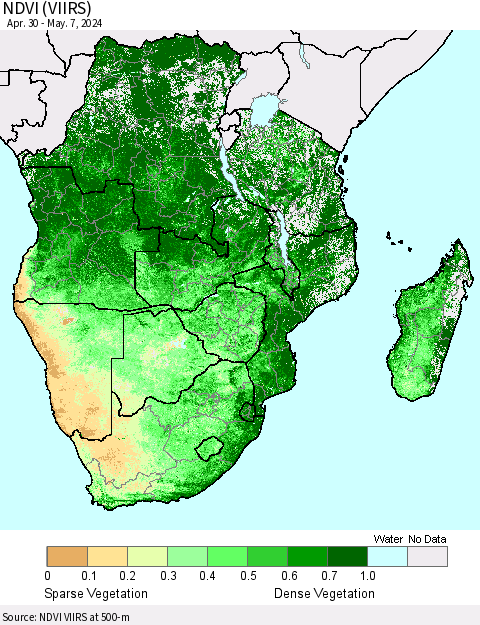 Southern Africa NDVI (VIIRS) Thematic Map For 4/30/2024 - 5/7/2024