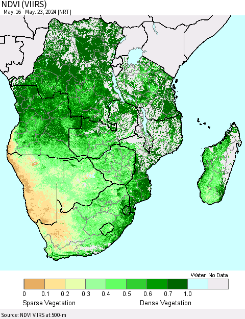 Southern Africa NDVI (VIIRS) Thematic Map For 5/16/2024 - 5/23/2024