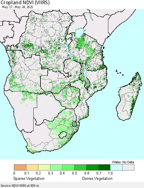 Southern Africa Cropland NDVI (VIIRS) Thematic Map For 5/17/2021 - 5/24/2021