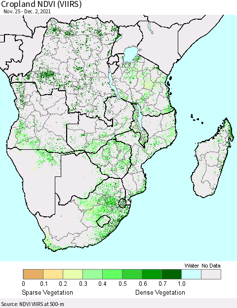Southern Africa Cropland NDVI (VIIRS) Thematic Map For 11/25/2021 - 12/2/2021